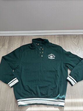 Champion baggy Dark Green Snap-Front Pullover with White Stripe Trim